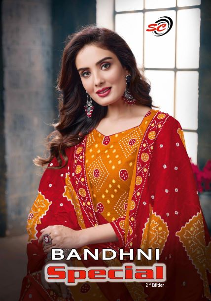 Designer Orange Bandhani Suit in Rich Handwork - Rana's by Kshitija