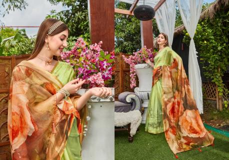 Rivvaa Saroj Rivvaa Digital Printed Organza Saree Collection: Textilecatalog