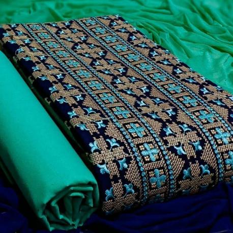 kashmiri cotton dress material PC Cotton 3 Designer Cotton Kashmiri Work Dress Materials: Textilecatalog