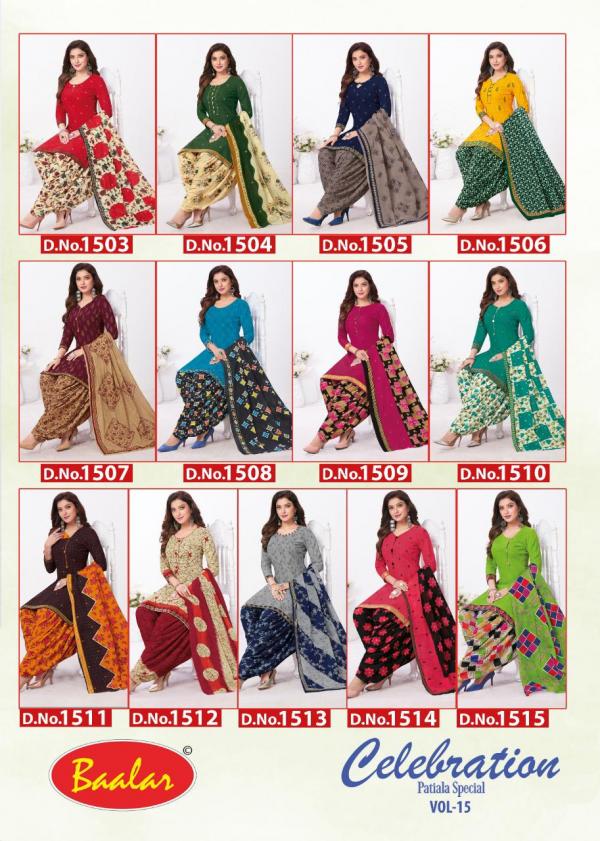 Baalar Celebration Patiyala Special 15 Fancy Cotton Dress Materials 