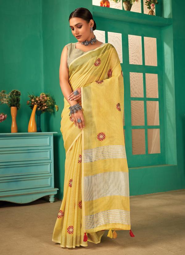 Sangam Paro Fancy Linen Saree