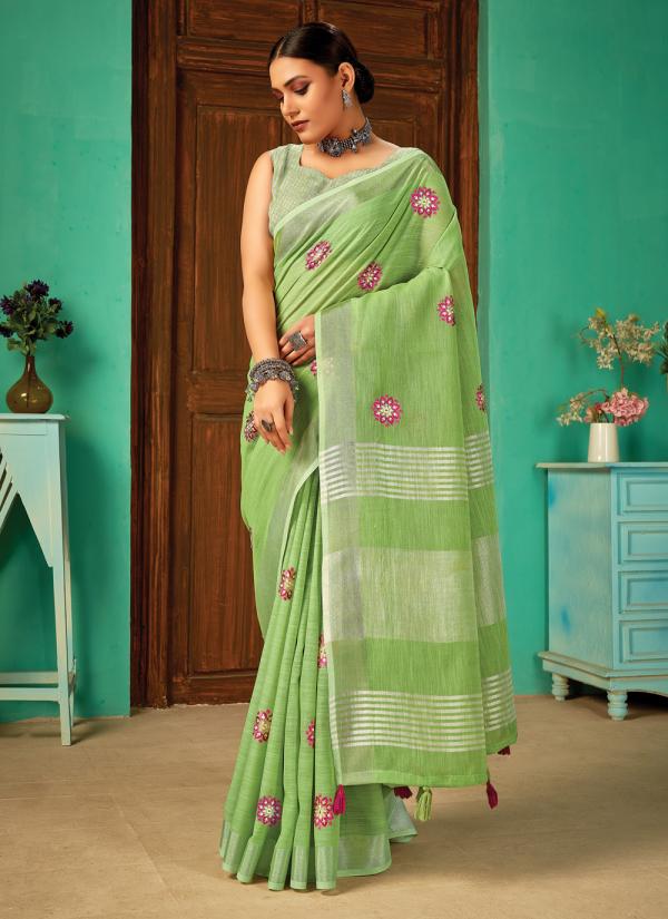 Sangam Paro Fancy Linen Saree