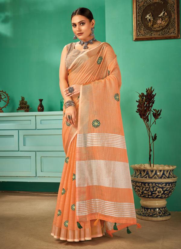 Sangam Paro Fancy Linen Saree