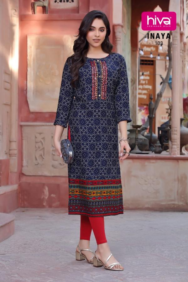 Hiva Inaya Designer Rayon Embroidery Kurti