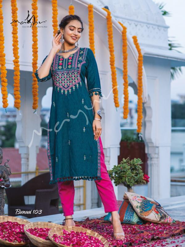 Mayur Bunaai Beautiful Festive Wear Embroidery Kurti 