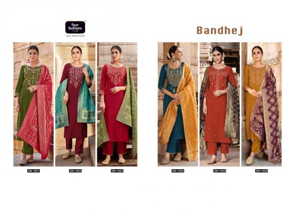 Four Buttons Bandhej Viscose Designer Embroidery Wear Ready Made Collection