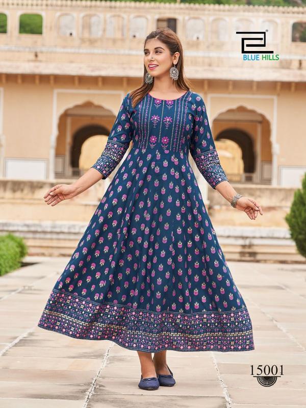 Blue Hils Up To Date Vol 15 Rayon anarkali Gown style Kurti collection