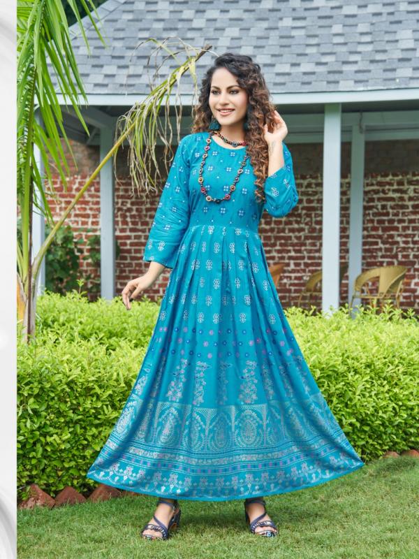 Hirwa Sunshine 1 Heavy Rayon Long Designer Anarkali Kurti Collection