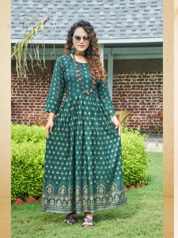 Hirwa Sunshine 1 Heavy Rayon Long Designer Anarkali Kurti Collection