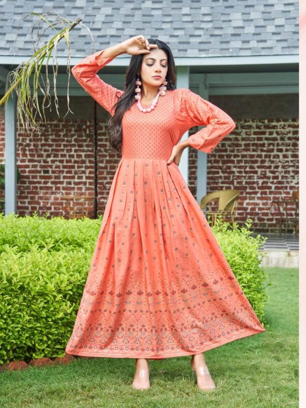 Hirwa Sunshine 1 Heavy Rayon Long Designer Anarkali Kurti Collection