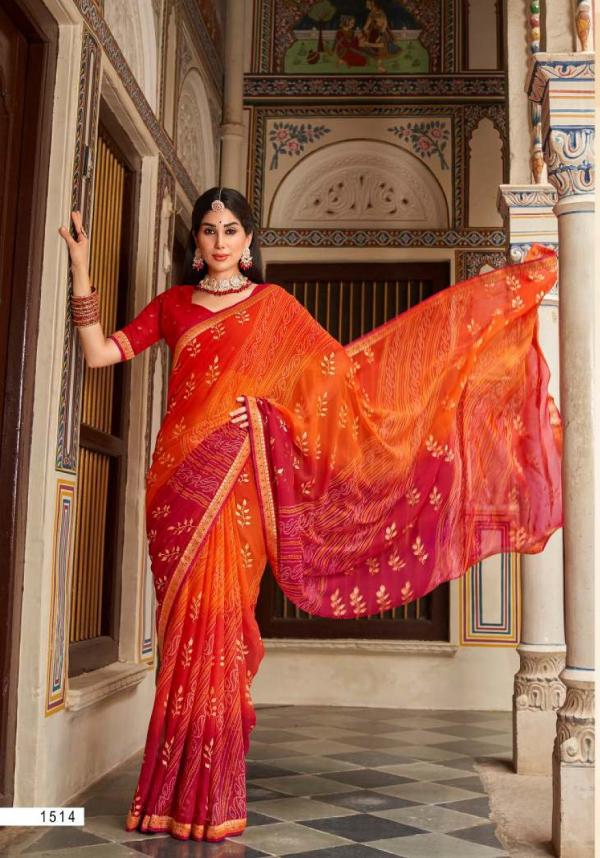 Laxminam Sonpari Gold Printed Georgette Bandhej Saree