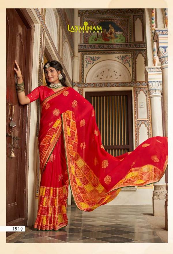 Laxminam Sonpari Gold Printed Georgette Bandhej Saree