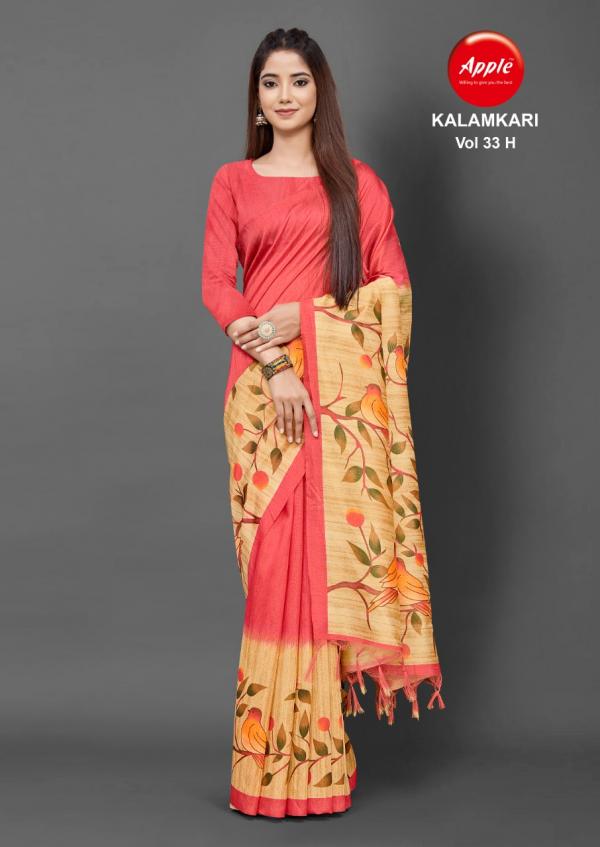 Apple Kalamkari 33 Casual Wear Silk Print Saree Collection