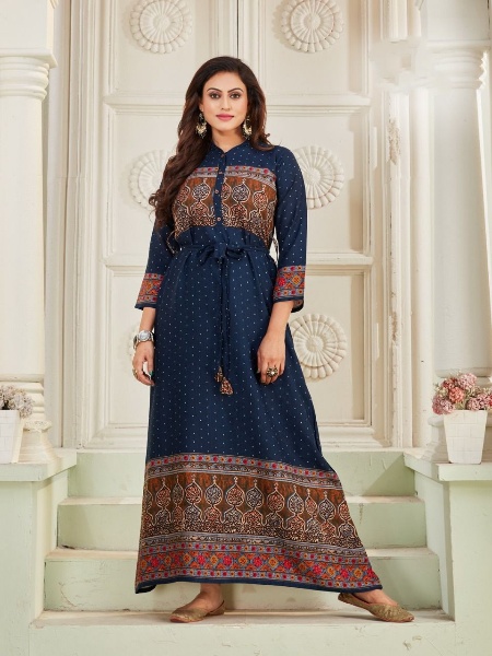 Blue Hills Walkway Touch 1 Long Rayon  Anarkali Kurti Collection