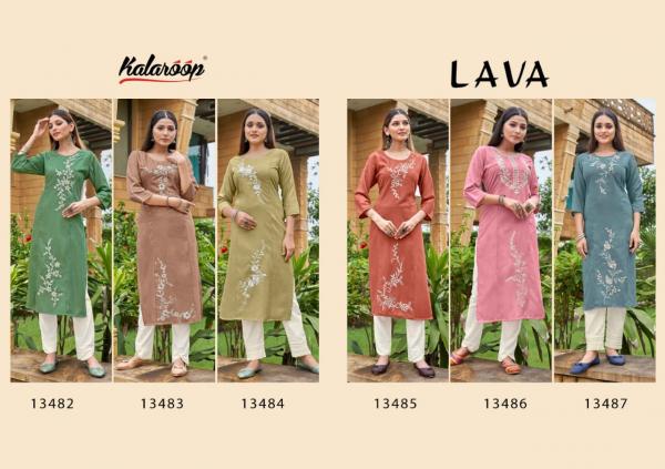 Kalaroop Lava Fancy Wear Rayon Embroidery Kurti Collection