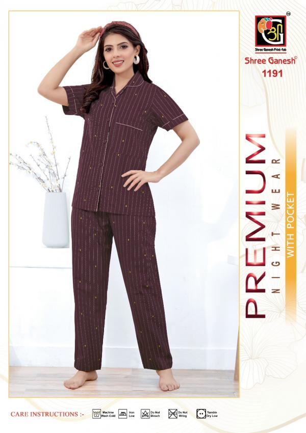 Shree Ganesh Prisha Vol-3 Cotton Premium Night Dress With Pocket suit