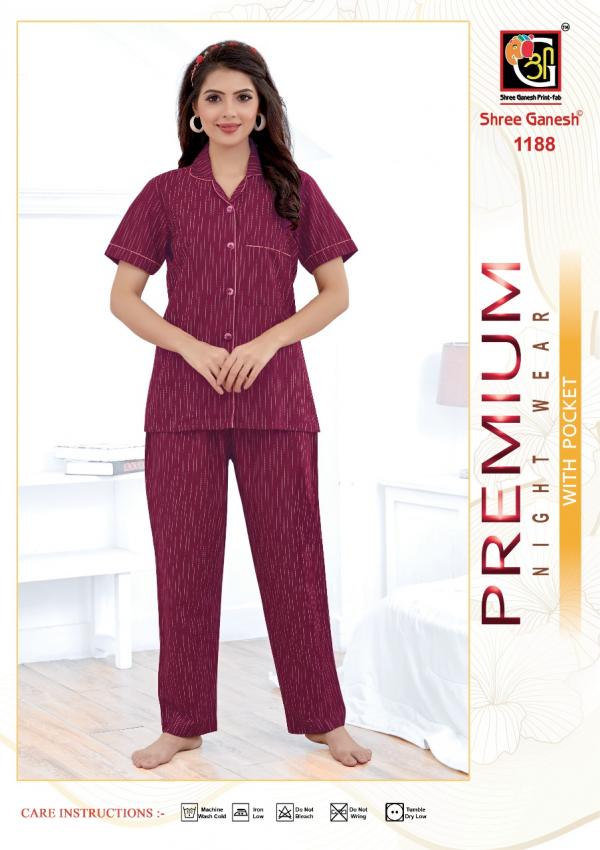 Shree Ganesh Prisha Vol-3 Cotton Premium Night Dress With Pocket suit