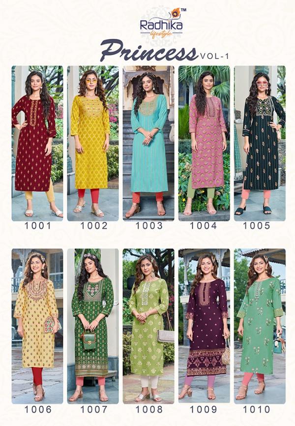 Radhika Princess 1 Festive Wear Rayon Embroidery Kurti Collection