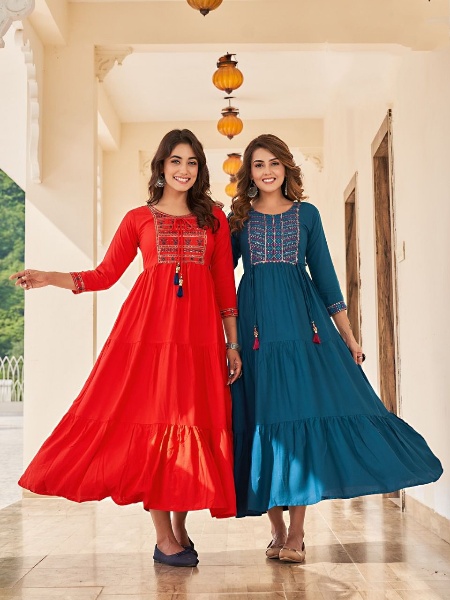 Blue Hills Jasmine 2 Festival Wear Rayon Long Anarkali Kurti Collection