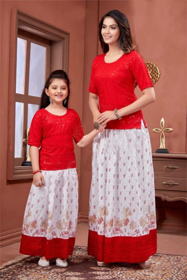 Lovely 01 Mother Daughter Combo Kurti With Skirt Collection