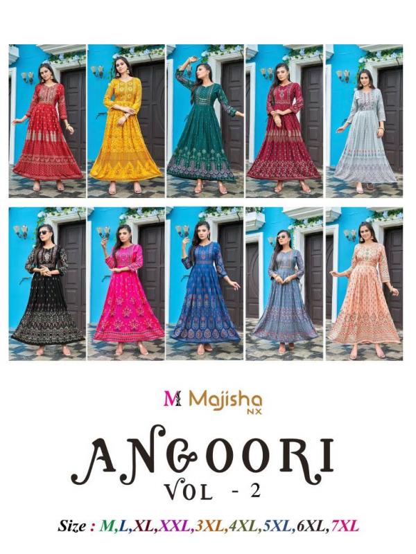 Majisha Nx Angoori 2 Fancy Wear Long Rayon  Anarkali Kurti Collection