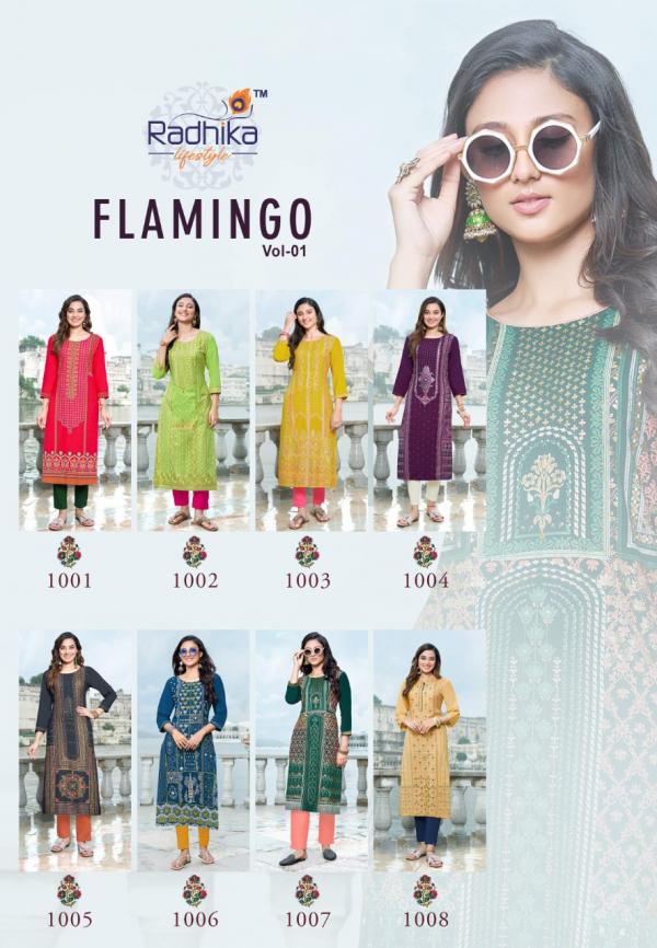 Radhika Flamingo 1 Rayon Regular Wear Kurti With Pant Collection