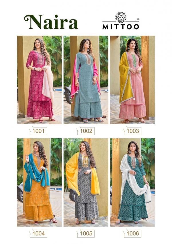 Mittoo Naira Designer rayon Kurti Sharara With Dupatta Collection