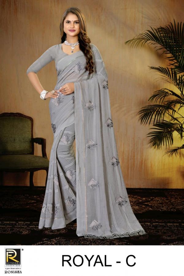 Ronisha Royal Georgette Pattern Beautiful Embroidery Saree Collection