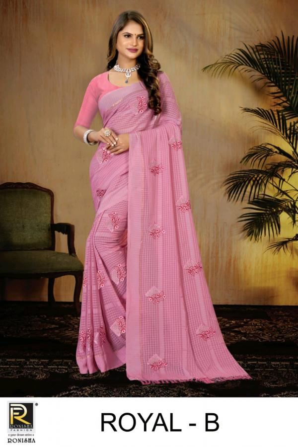 Ronisha Royal Georgette Pattern Beautiful Embroidery Saree Collection