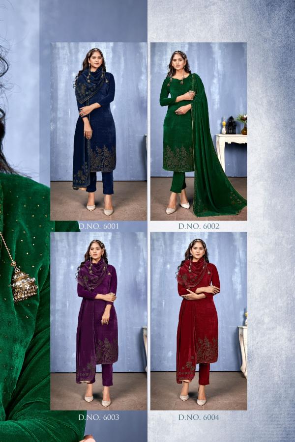 Bipson Zhalak 6001 To 6004 Velvet Wear Dress Material Collection