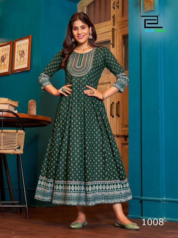 Blue Hills Cheese Heavy Rayon Long Anarkali Kurti Collection