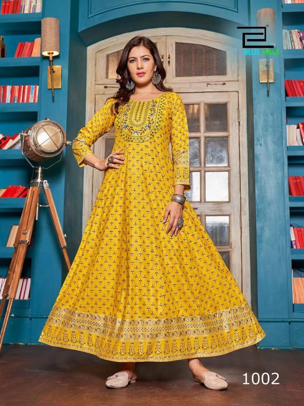 Blue Hills Cheese Heavy Rayon Long Anarkali Kurti Collection