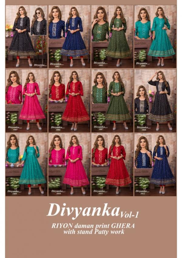 Divyanka 1 Rayon Fancy Long Anarkali Kurti Collection