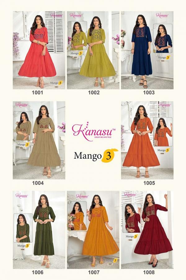 Kanasu Mango 3 Fancy Heavy Rayon Anarkali Kurti Collection