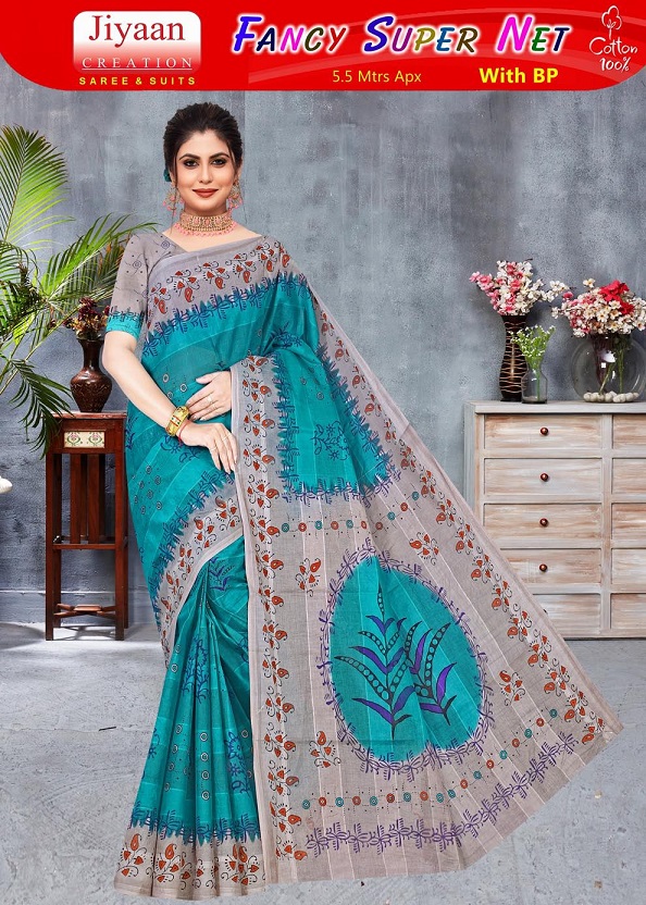 Blue Handloom Silk Cotton Saree With Rudraksham Motifs