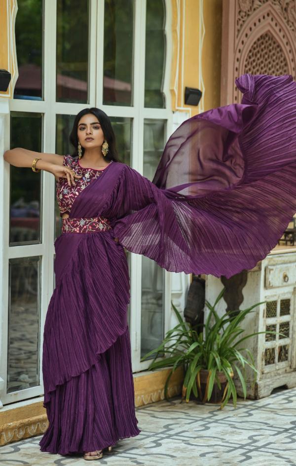 Zara 04 Beautiful Embroidery Ruffle Saree Collection