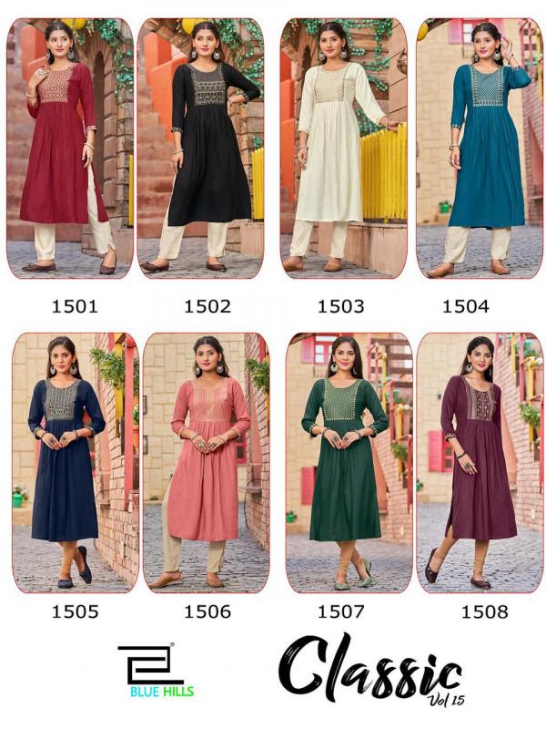 Blue Hills Classic Vol 15 Rayon Designer Plus Size Kurti Collection