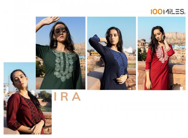 100 miles ira cotton innovative embroidery look kurti catalog