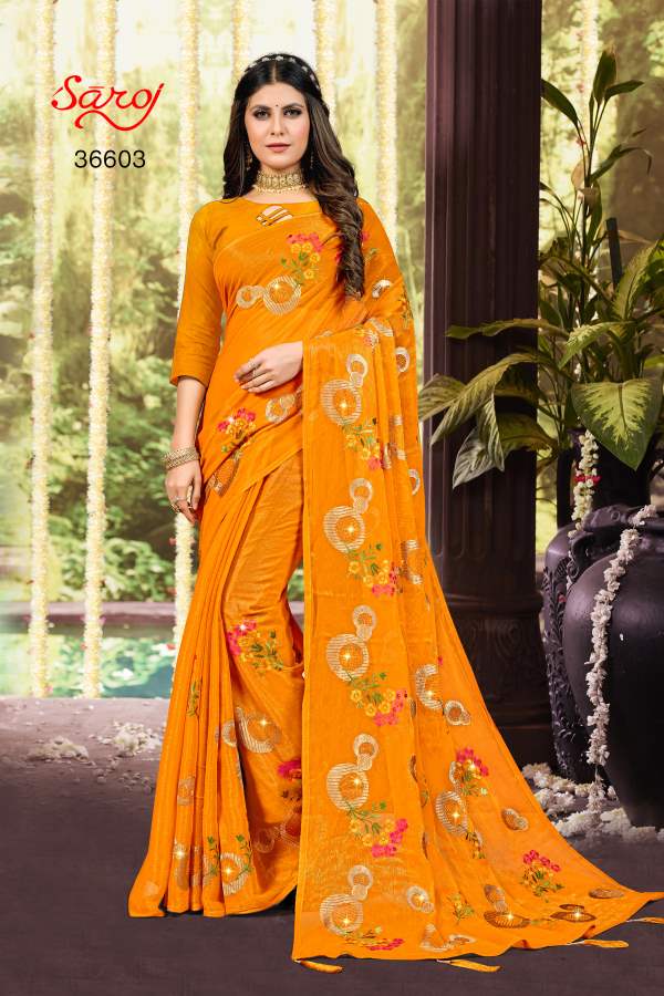 Saroj Ashwini Designer Chiffon Embroidery Saree Collection