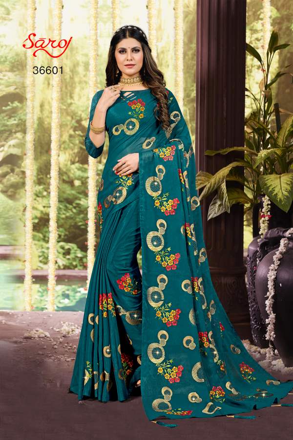 Saroj Ashwini Designer Chiffon Embroidery Saree Collection