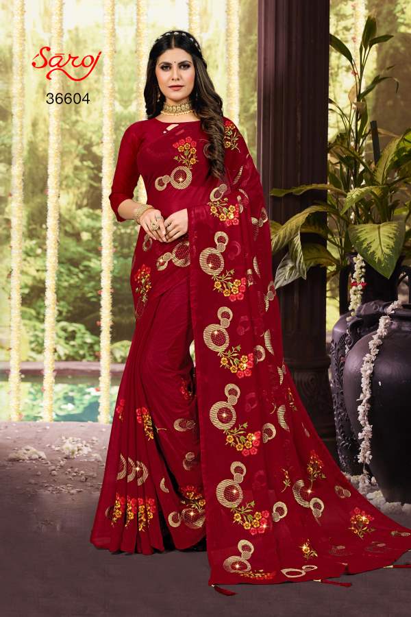 Saroj Ashwini Designer Chiffon Embroidery Saree Collection