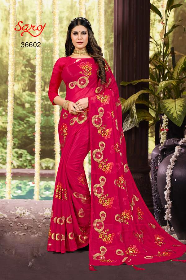 Saroj Ashwini Designer Chiffon Embroidery Saree Collection