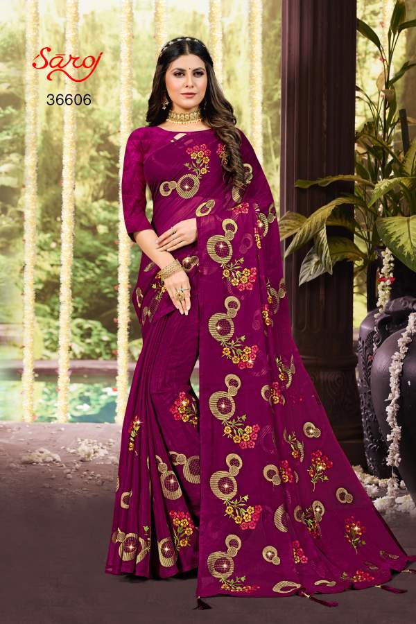 Saroj Ashwini Designer Chiffon Embroidery Saree Collection