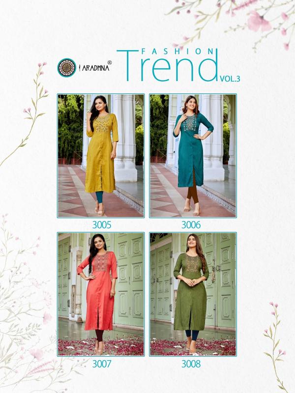 Aradhna Fashion Trend Vol 3 Designer Embroidery Kurti Collection