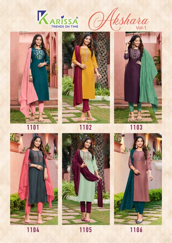 Karissa Akshara Vol 1 Fancy Kurti With Bottom Dupatta Collection