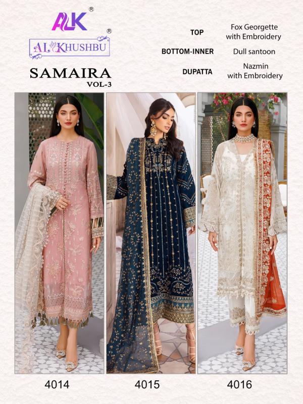 Alk Khushbu Samaira Vol 3 Embroidered Pakistani Suit Collection