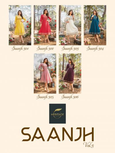 Heritage Saanjh Vol 3 Fancy Designer Kurti Collection