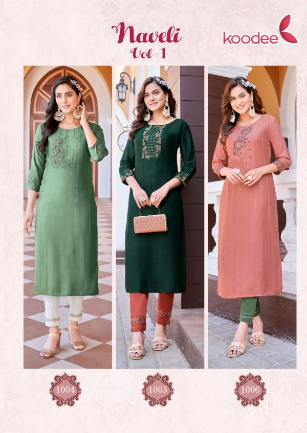 Koodee Naveli Vol 1 Rayon Fancy Kurti With Bottom Colletion