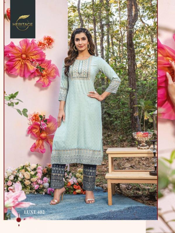 Heritage Luxe 4 Rayon Designer Kurti With Bottom Collection