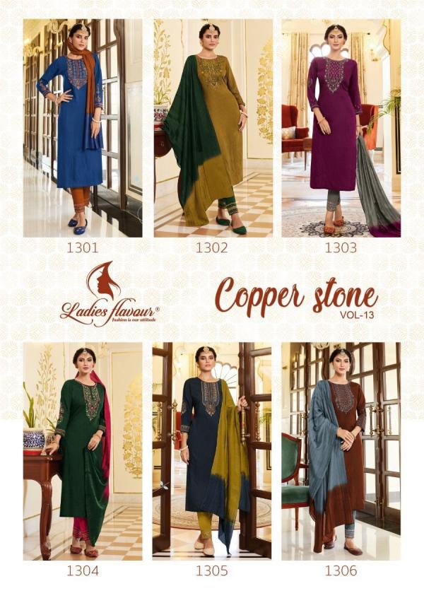 Ladies Flavour Copper Stone Vol 13  Viscose Kurti With Bottom Dupatta Collection